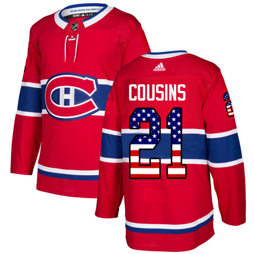 Adidas Montreal Canadiens 21 Nick Cousins Red Home Authentic USA Flag Stitched Youth NHL Jersey